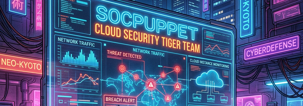 Four cybersecurity specialists working with holographic interfaces displaying network traffic and breach alerts